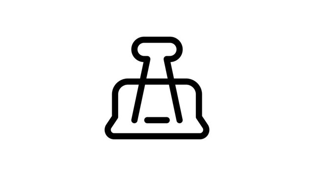 Binder clip black outline icon animation, minimalist line art motion graphic for office and stationery design use