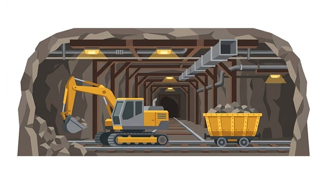 Underground Mining Tunnel with Industrial Excavation Equipment
