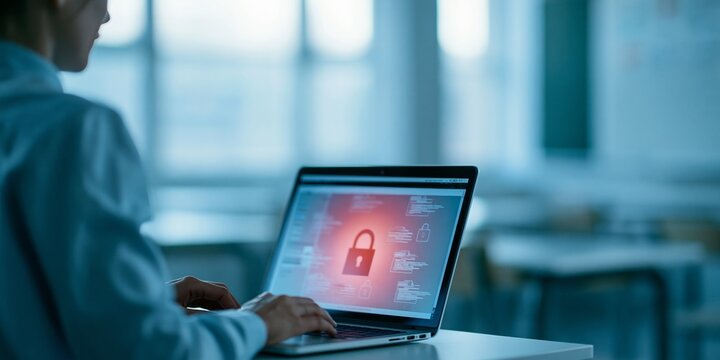 Person Using Laptop with Security Lock Icon
