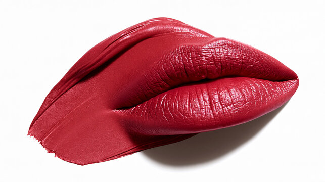 Glossy red lips resembling smooth lipstick texture, bold berry-toned makeup swatch for beauty and cosmetic advertising campaigns.