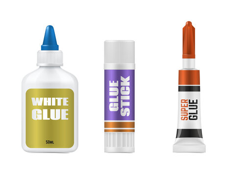 Three types of glue on transparent background