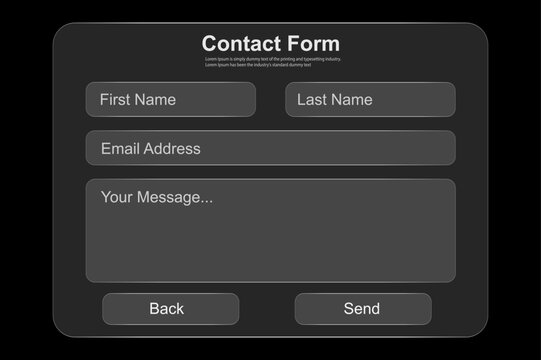 Modern glassmorphism and light mode contact form UI design mockups with input fields and buttons