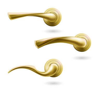 Golden door handles in three different views transparent background