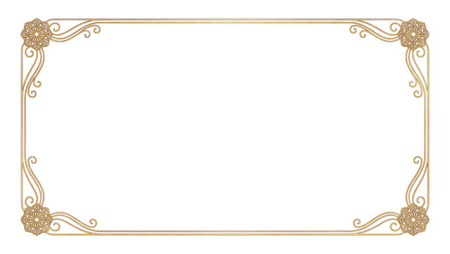 Ornate golden floral corner accents on a rectangular frame as transparent object