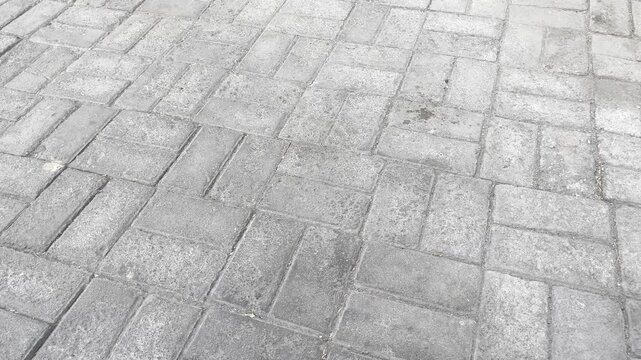 High angle view of patterned brick paving stone walkway