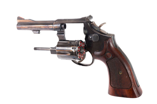 Old western era revolver on white background