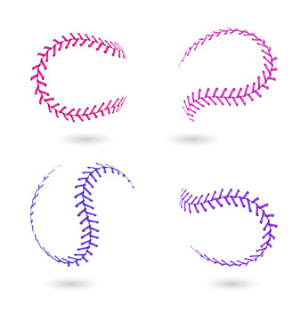 Colorful baseball stitching patterns in pink and purple hues transparent background