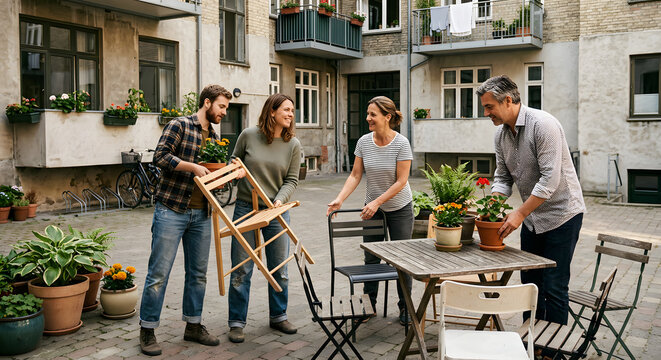 Newcomer Joining Neighbors at a Community Table