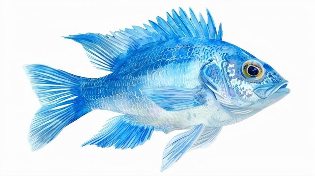 Detailed Blue Sea Bream Fish with Watercolor Texture