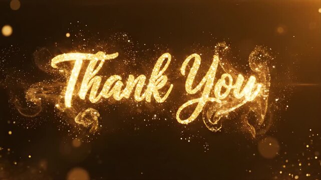 Thank You Golden Glitter Text Animation with Bokeh and Sparkles Background   
