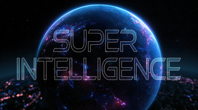 Super intelligence artificial AI globe technology digital network future data glowing space earth concept