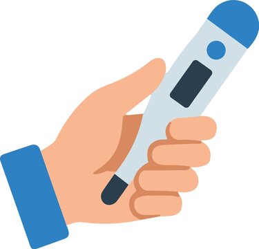 Digital thermometer held in hand, flat vector icon for medical health monitoring and fever checkup for commercial use