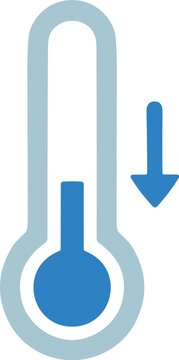 Thermometer icon with downward arrow, flat vector symbol for cooling temperature or fever reduction for commercial use
