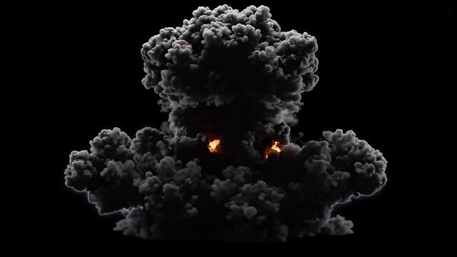 Mushroom cloud explosion develops through successive stages. Atomic blast and nuclear disaster concept in a dramatic animated sequence.