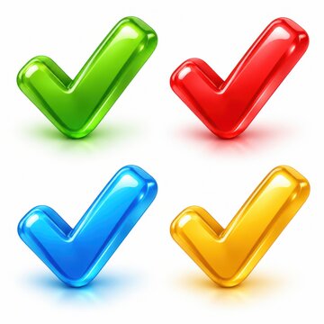 Colorful glossy check mark icons set for approval and validation design.