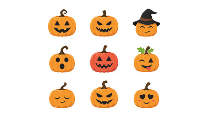 Fototapeta premium Halloween spooky jack o lantern vector illustration icons set
