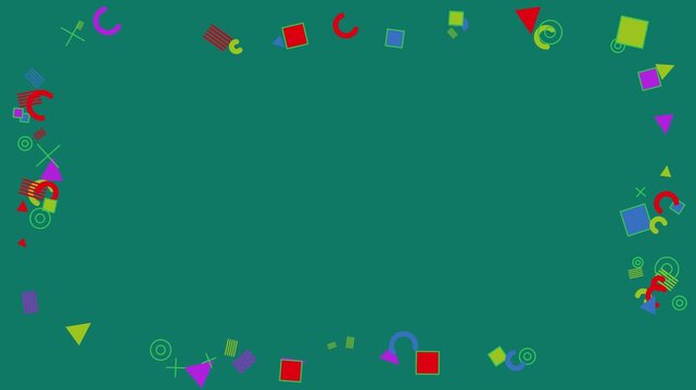 Abstract Geometric Shapes Floating and Rotating Around Green Background, 2d Motion Graphics