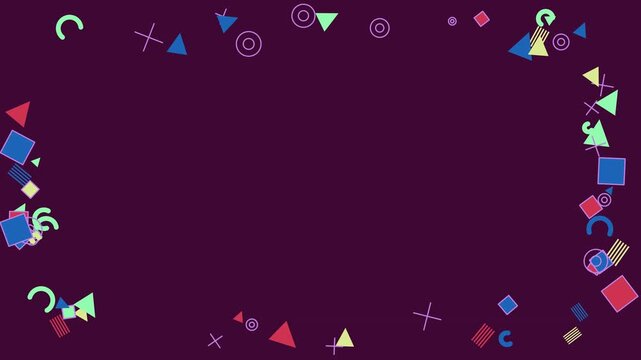 Abstract Geometric Shapes Floating and Rotating in 80s Retro Style Animation Loop