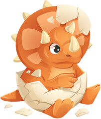 Cute Baby Triceratops Dinosaur Hatching from Egg Illustration © Hydric