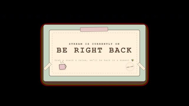 Aesthetic 4K Ultra HD motion design asset featuring cozy Japanese scrapbook style, pastel green and cream colors, Washi paper textures, and smooth slide transition for live stream BRB screens.
