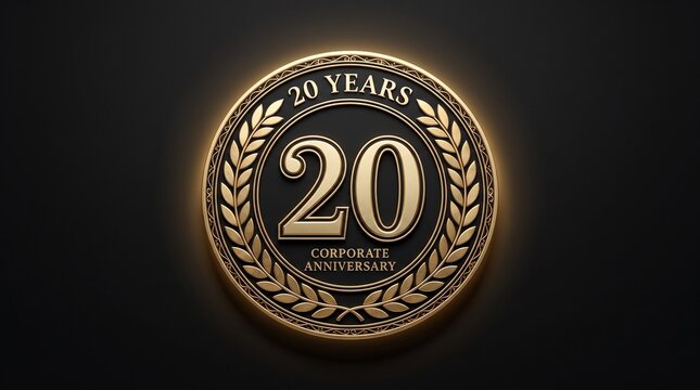Golden emblem celebrating 20 years corporate anniversary milestone