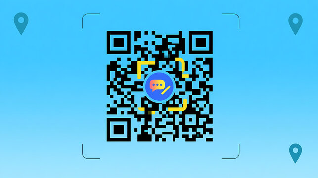 Yellow smiley qr code on blue gradient