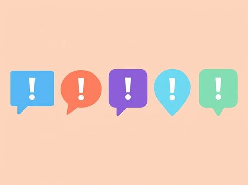 Colorful exclamation mark speech bubbles for notification and alert.
