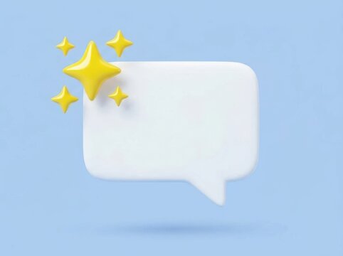 Clean speech bubble with stars for testimonials and feedback on blue background.