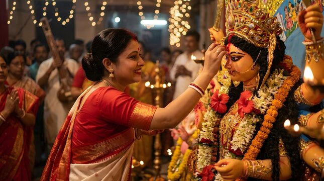 A vibrant and joyous celebration of durga puja showcasing devotion tradition and the spirit of bengal's most cherished festival