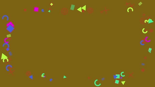 Abstract Geometric Shapes Floating and Rotating Around Frame on Brown Background
