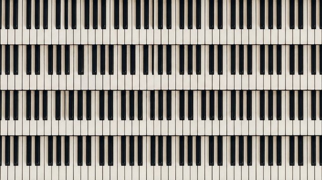 Top down view of classic piano keyboard pattern musical abstract background with repeating black and white keys