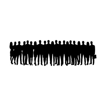 Group of black silhouettes standing in a line