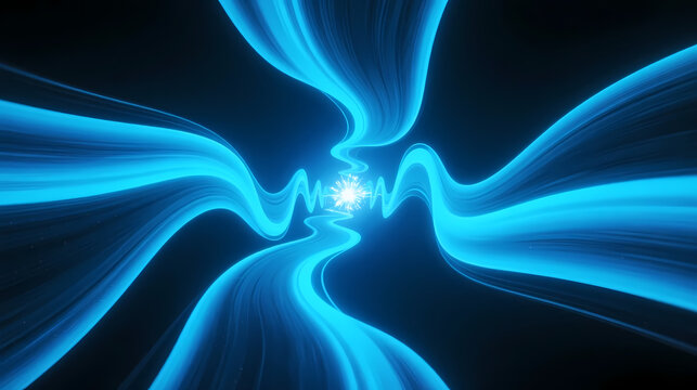 Flowing blue light band in black void