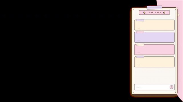 Aesthetic 1080p live stream chat box overlay featuring cozy Japanese scrapbook style, pastel colors, Washi paper textures, torn edges, and gentle floating elements.