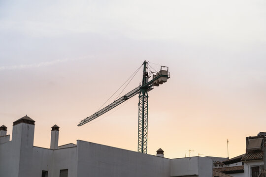 landscape crane in sky with sunset 
