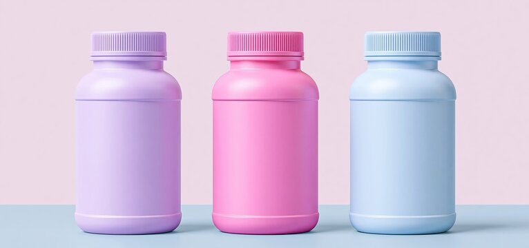 On a soft pastel backdrop, three nutritional supplement bottles emphasize health and vitality for active individuals.