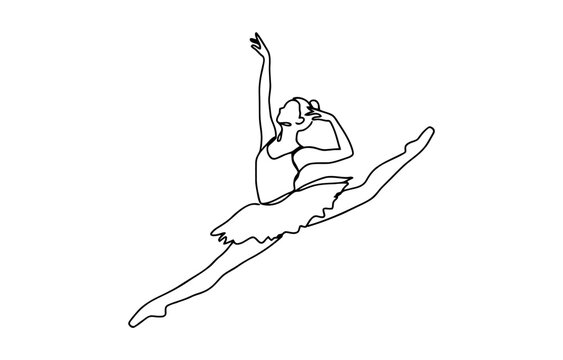 Continuous line drawing of a ballerina dancing in a ballet pose