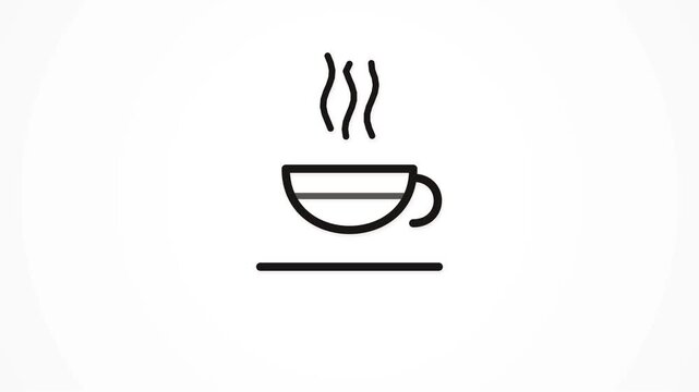 Hot Cup of Tea Icon Animation with Rising Steam, Minimal Beverage Line Art and Refreshment Concept