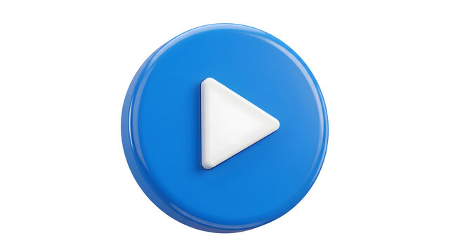 3D blue play button icon with a white triangle isolated on a transparent background