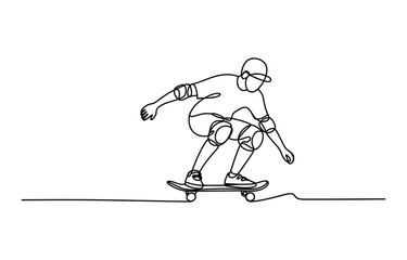 Continuous single line drawing of a skateboarder riding a skateboard wearing protective gear © Prem_Bala_2026