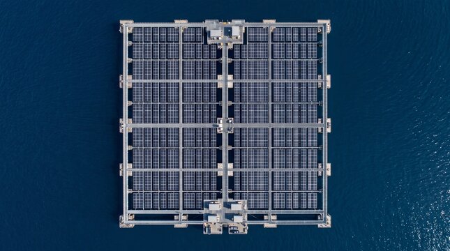 Aerial View of Floating Solar Farm on Water