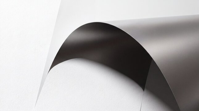 Abstract Curved Paper Sheet Minimalist Black and White Background