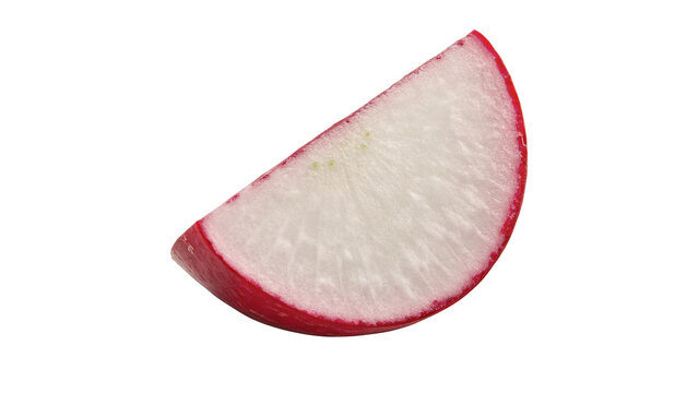 Single fresh cut slice of pink radish root isolated on transparent background