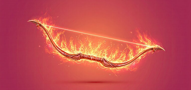 Brightly colored Dussehra celebration card with a flaming bow and arrow, radiating energy and festivity.