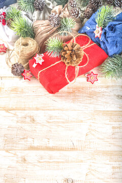 Fabric wrapped Christmas gifts