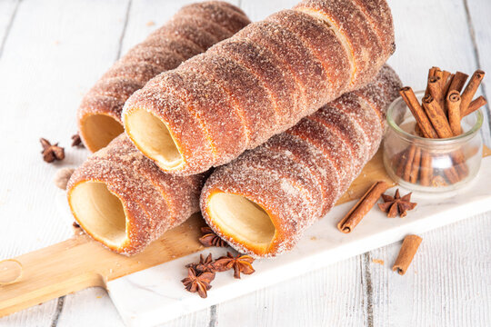 Traditional Christmas glazed dessert chimney cake