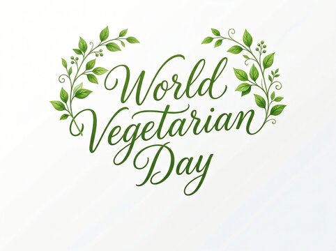 World vegetarian day elegant hand lettering with green leaf branches