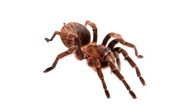 Large brown wild tarantula spider insect creeping isolated on transparent background