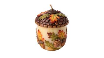 Ornate decorative ceramic acorn container box home decor isolated on transparent background © Oliver Plaza Photo