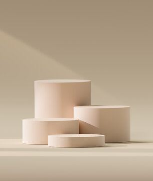 3D Minimal beige cylinder podium pedestal with product display presentation mockup background
